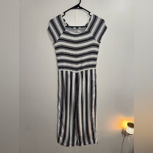 Abercrombie Kids White & Gray Strip Smocked Jumpsuit Size 13/14